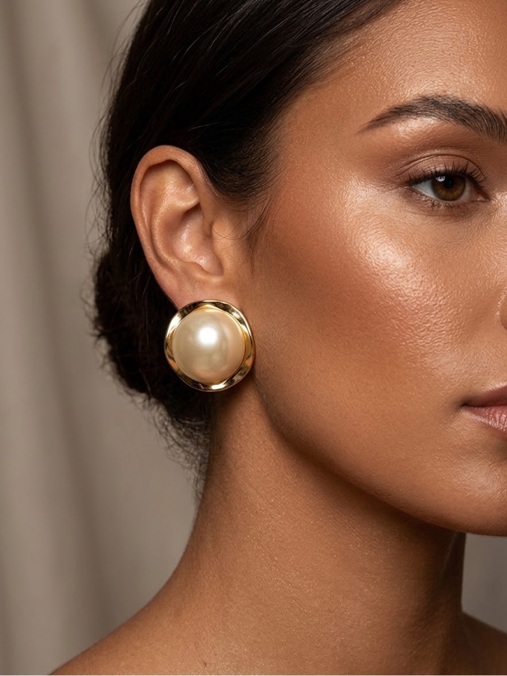 Oversized Gold Faux Pearl Earrings